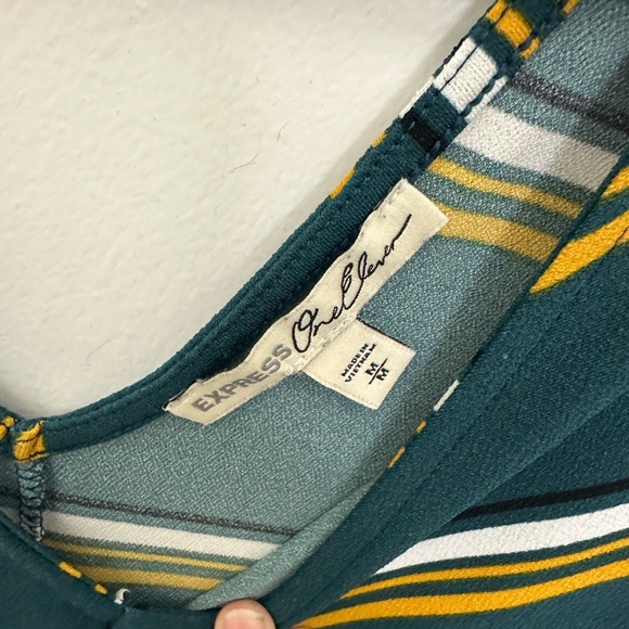 Express One Eleven Green & Yellow Stripe Wide Sleeve Top, Size M - Picture 3 of 3